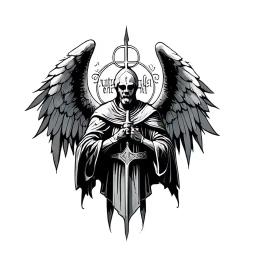 "We despise death" Orthodox warrior with wings tattoo design idea