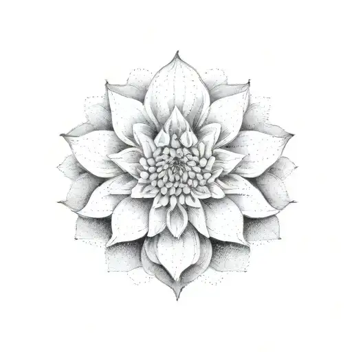 dog nose print over dahlia flower with ears tattoo design idea