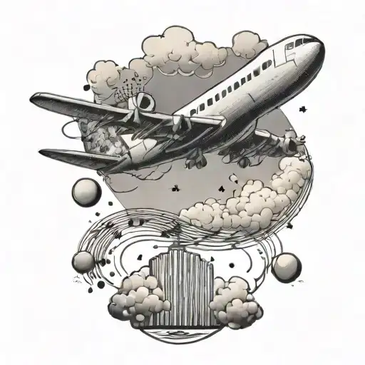 An aircraft flying through a musical staff made of clouds tattoo design idea