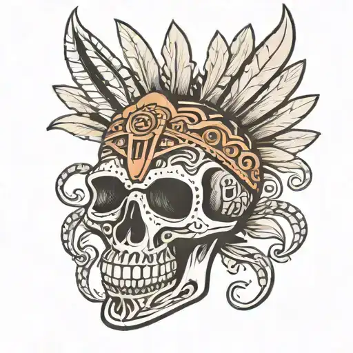 aztec skull, tribal tattoo design idea