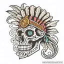 aztec skull, tribal tattoo design idea