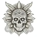 aztec skull, tribal tattoo design idea