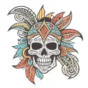 aztec skull, tribal tattoo design idea