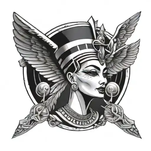 Nefertiti with an evil eye, eye of ra, scarab  tattoo design idea