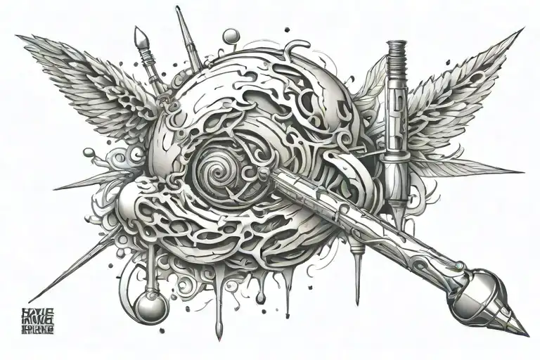 injection needle transforming tattoo design idea