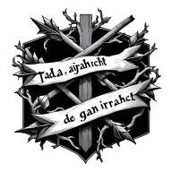 two cross arrows wrapped in vines with the quote tada gan irracht tattoo design idea
