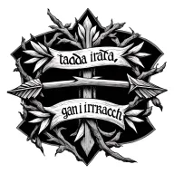 two cross arrows wrapped in vines with the quote tada gan irracht tattoo design idea