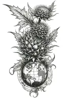 thistle emerging from a globe tattoo design idea