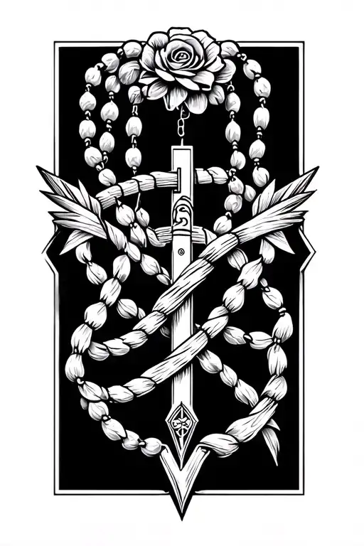 rosary that wraps around a arrow design tattoo design idea