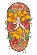 snowdrop, rose, marigold, octopus tentacles tattoo design idea