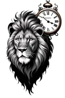 lion and clocks tattoo design idea