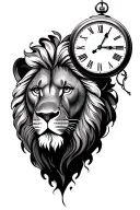 lion and clocks tattoo design idea