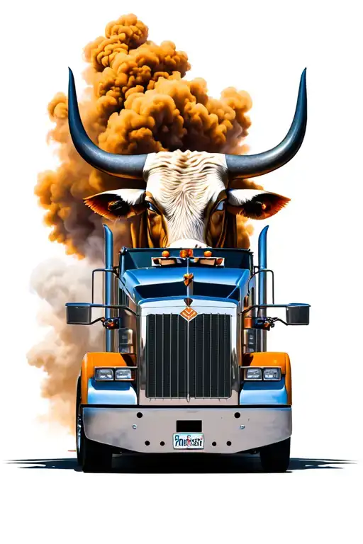 Peterbilt semi truck with a bull coming out of smoke  tattoo design idea