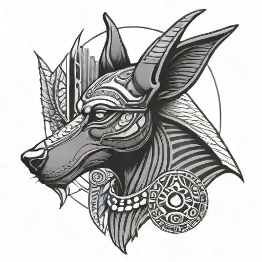 Anubis and eye of ra egyptian god tattoo design idea