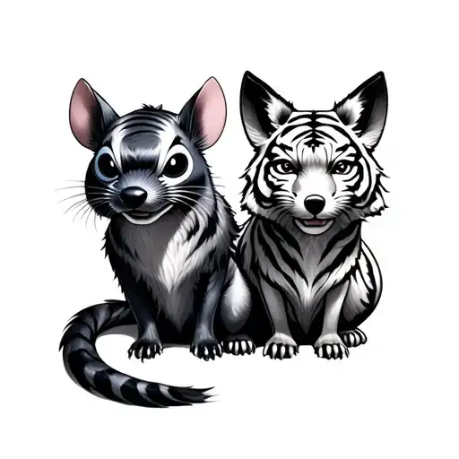 4 heroes Stich Rat Tiger and Fox in the Japanese style of realism tattoo design idea