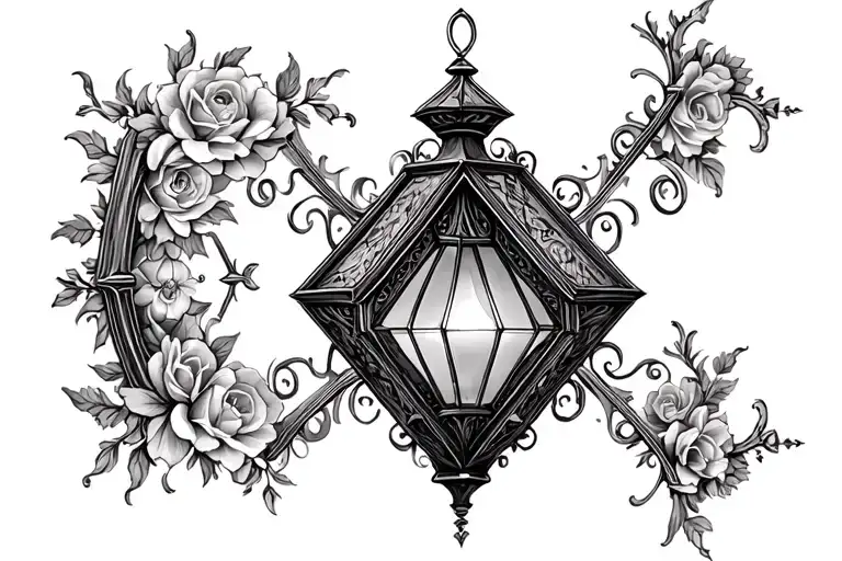 Diamond shaped Gothic lantern tattoo design idea