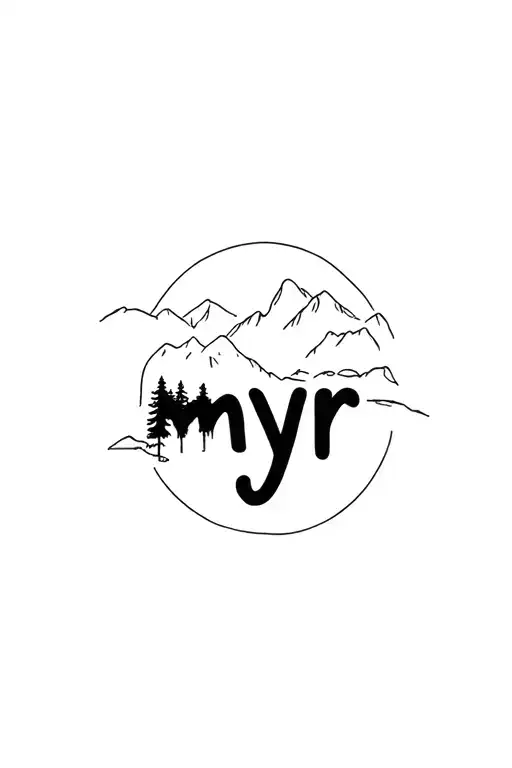 Myr text and forest landscape tattoo featuring tattoo design idea