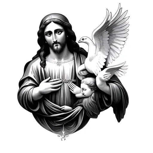 Jesus, Mary, Joseph, Dove, and St. Michael tattoo design idea