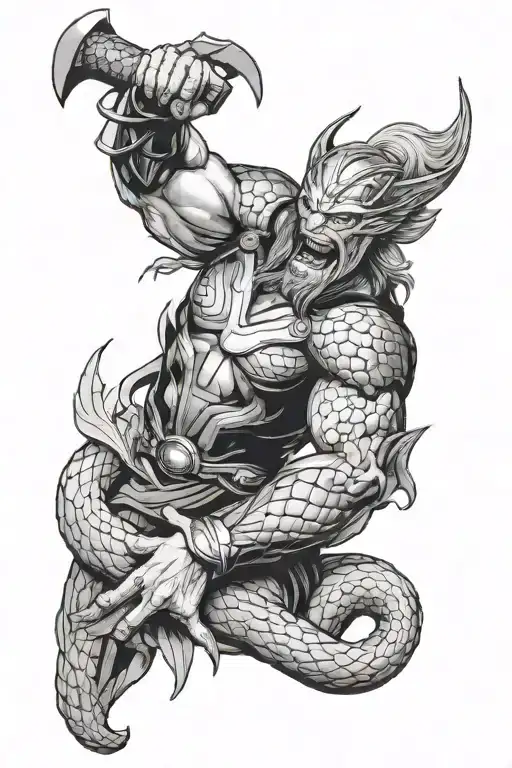 Thor and jormungandr wrapping around arm tattoo design idea