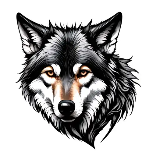 blend text Adeliene Poppy and Casper into an image of a wolf tattoo design idea