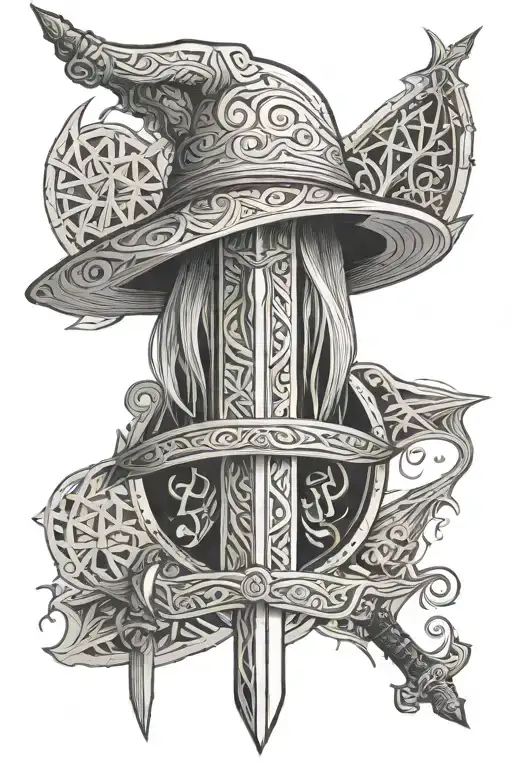 Luffys straw hat, Lord of the rings sword, shaker, world of warcraft aliance logo, tattoo design idea