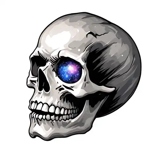 skull with galaxy's for eyes space mouth tattoo design idea