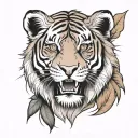 half tiger face half lioness tattoo design idea