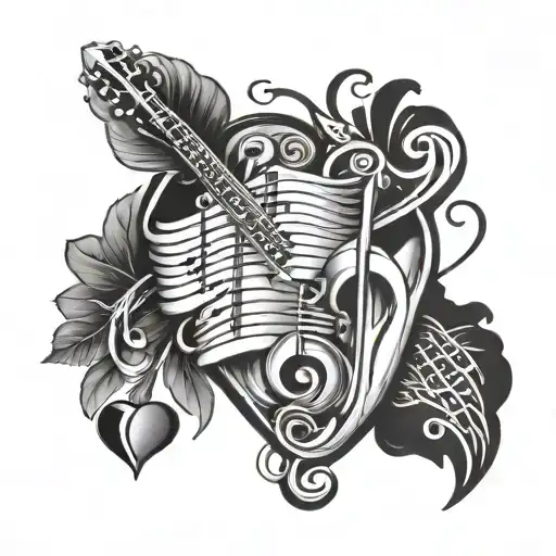A tattoo design combining musical notes and hearts to represent the client's love for music and love, with a subtle incorporation of food elements such as a fork and knife or a chef's hat tattoo design idea
