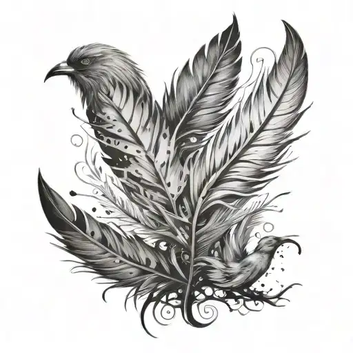 Tattoo design that is a big feather fading into birds flying away tattoo design idea