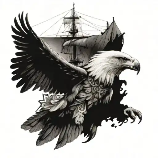 Greek Ship whit eagle tattoo design idea