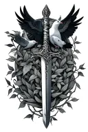 dagger surrounded by vines with doves tattoo design idea