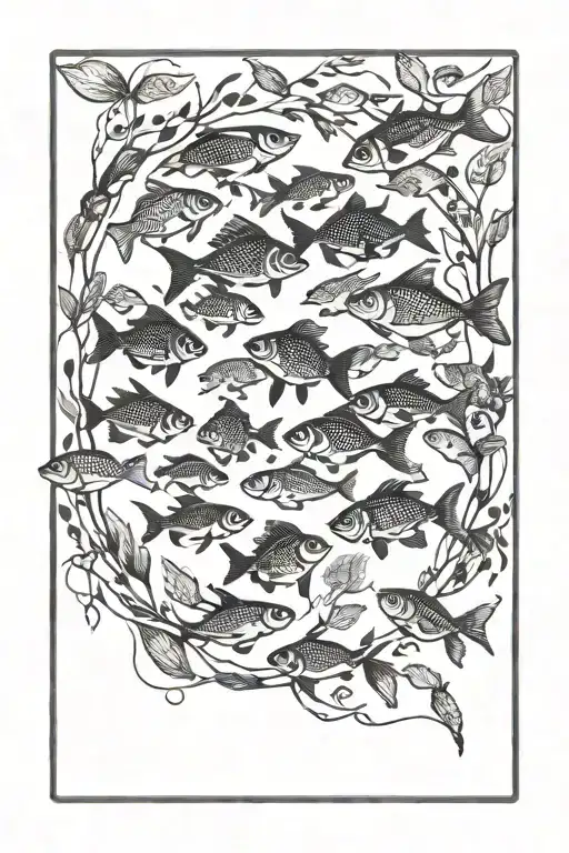 full black circle school of fish tattoo design idea