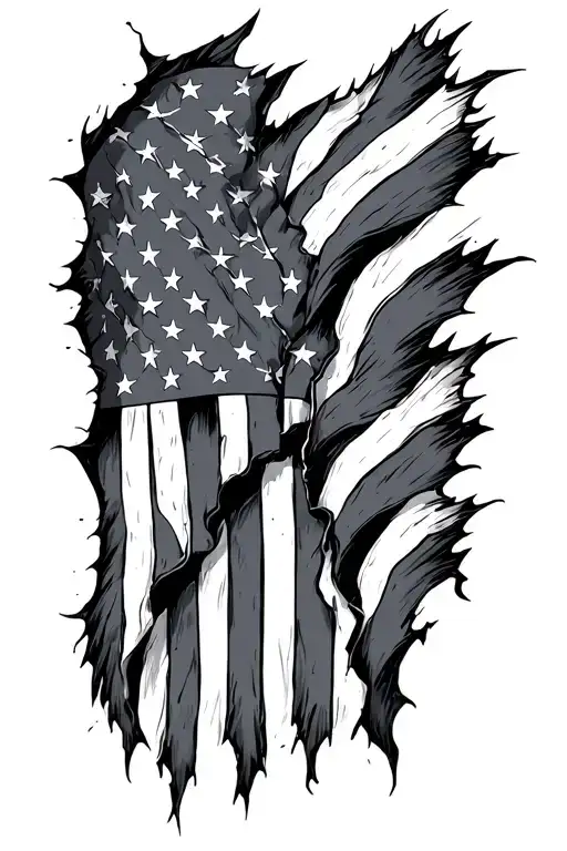 torn American flag intertwined tattoo design idea