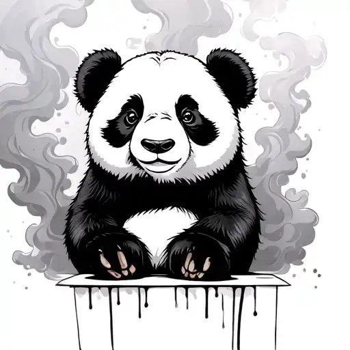 graffiti style Panda in a strip club surrounded by smoke tattoo design idea