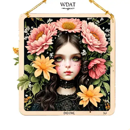 marionette girl, flowers, tarot card tattoo design idea