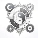 yin yang compass tattoo design idea