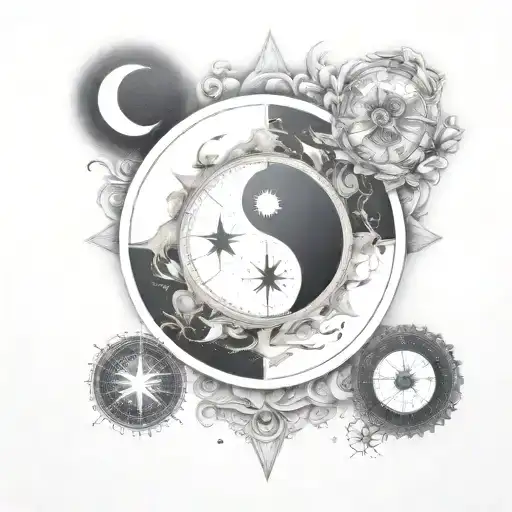 yin yang compass tattoo design idea