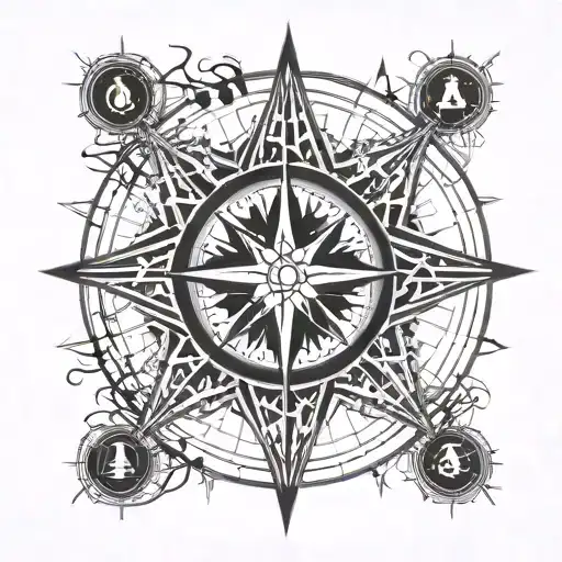 compass, alpha omega logo tattoo design idea