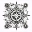 compass, alpha omega logo tattoo design idea
