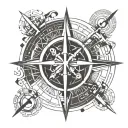 compass, alpha omega logo tattoo design idea