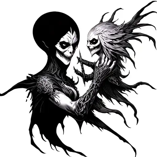 Goth And Evil Fighting tattoo design idea