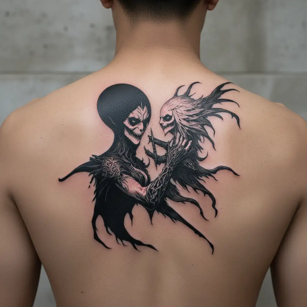 Goth And Evil Fighting tattoo design idea