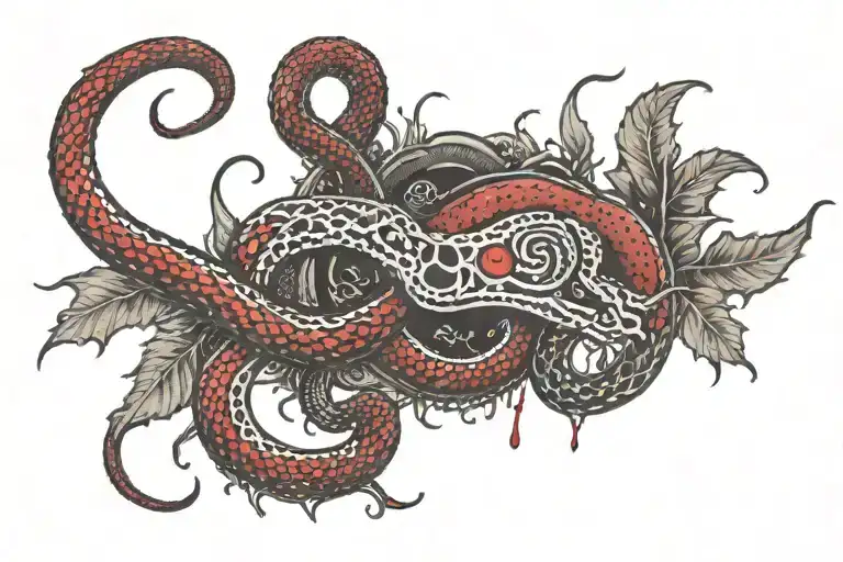 "SLATT" in a gothic font, colored red, blood drops at bottom, with gucci snake wrapping around it tattoo design idea