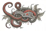 "SLATT" in a gothic font, colored red, blood drops at bottom, with gucci snake wrapping around it tattoo design idea