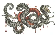 "SLATT" in a gothic font, colored red, blood drops at bottom, with gucci snake wrapping around it tattoo design idea