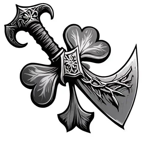 clover in viking axe tattoo design idea