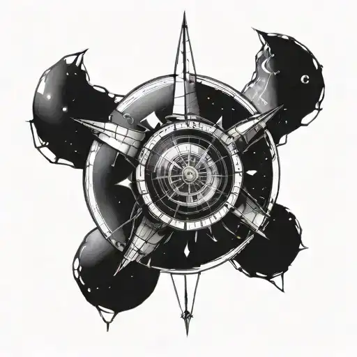 The black hole gargantua from interstellar with a nautical compass set inside tattoo design idea