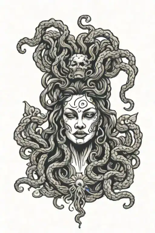fat medusa with dread locks for hair tattoo design idea