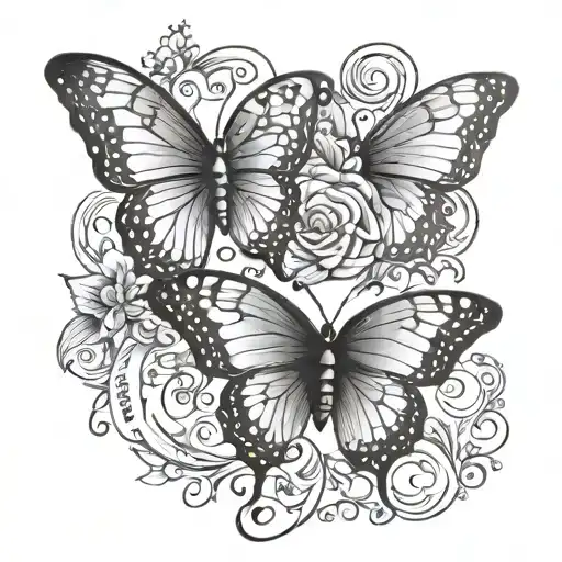 2 butterflies and the word "blessed"  tattoo design idea