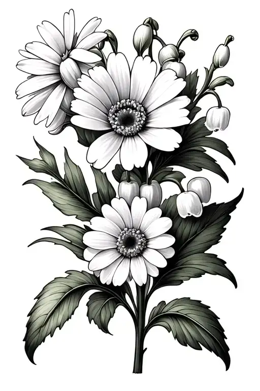 violet flower daisy flower lily of the valley flower larkspur flower marigold flower tattoo design idea